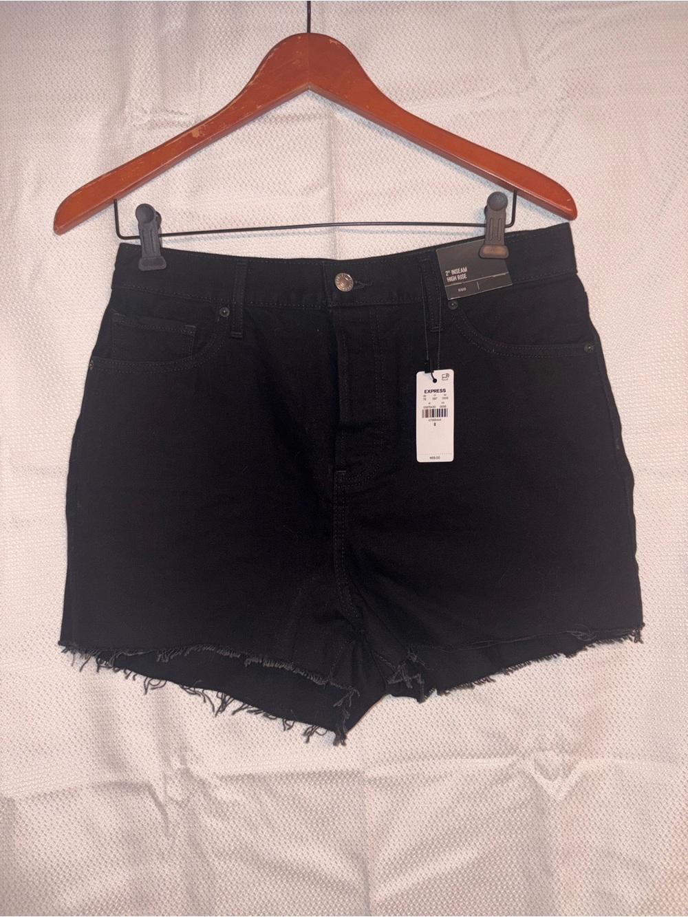 Express Black High-Rise Raw Hem Denim Shorts